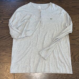 Soft gray Lacoste 4 button long sleeve Devanlay cotton mens t shirt 7 XL